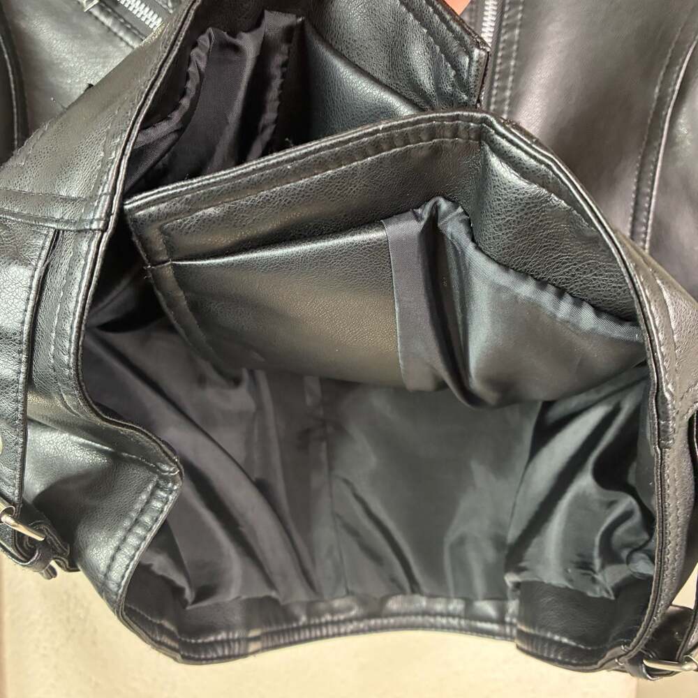 SHEIN Black Faux Leather Cropped Moto Biker Jacket Size Large - Picture 7 of 9